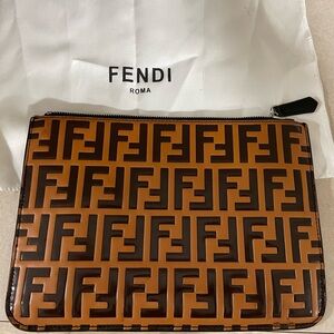 FENDI ROMA Large flat wristlet pouch.
